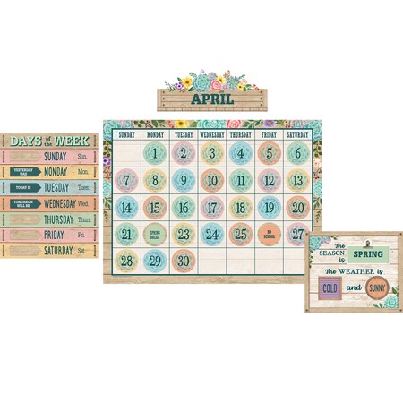 Teacher Created Resources Rustic Bloom Calendar Bulletin Board Display Set, PK2 TCR8593